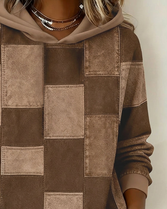 Sweat À Capuche Stylé À Carreaux Et À Manches Longues