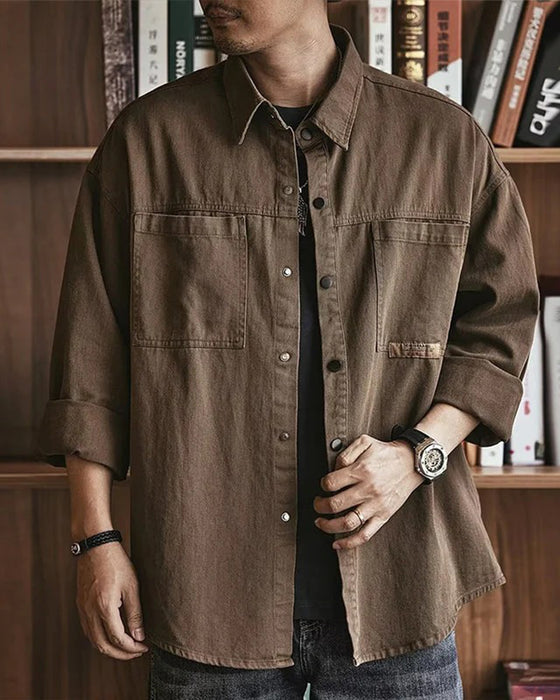 Manteau Vintage Revers Poche Épaule Descendue