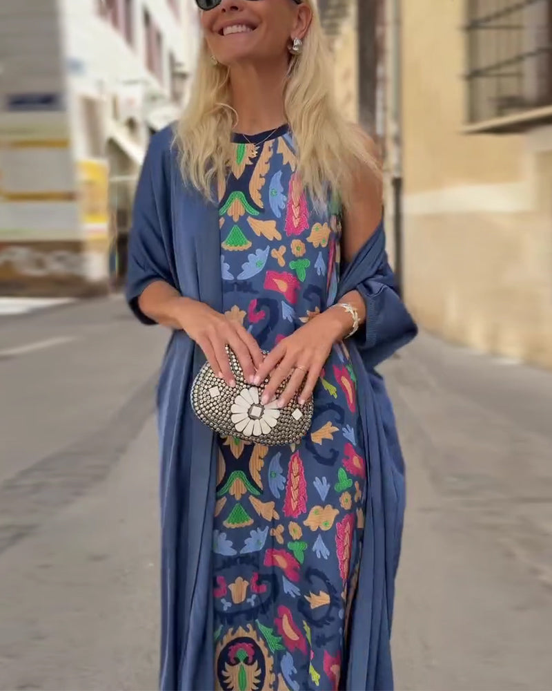Ensemble Robe Longue Sans Manches Avec Long Cardigan