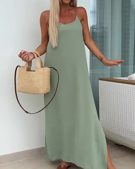 Robe Col Rond Unie Bretelles