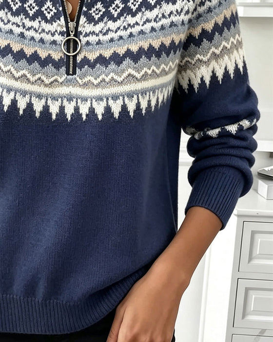 Pull Col Rond À Fermeture Éclair À Motif Diamant