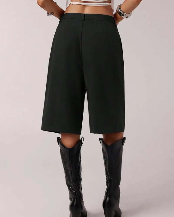 Blazer Pantalon Bermuda Jambe Droite Poche Décontracté
