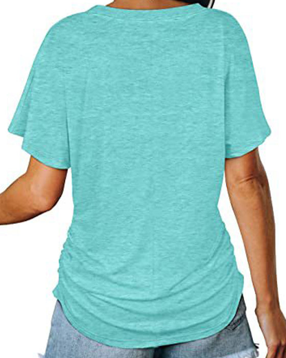 T-Shirt Plissé Uni Col En V