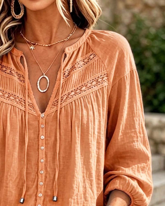 Blouse Décontractée Évidé Dentelle