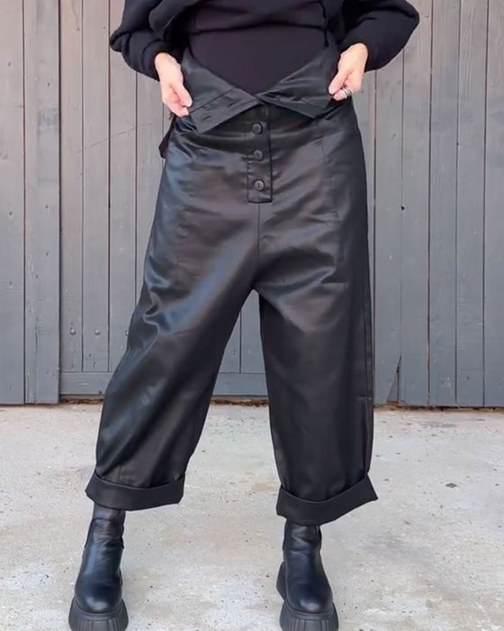 Pantalon Taille Haute Jambe Large Ourlet Roulé