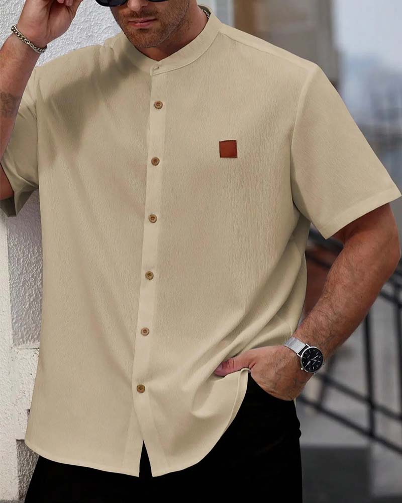 Chemise Texturée Col Montant Manche Courte
