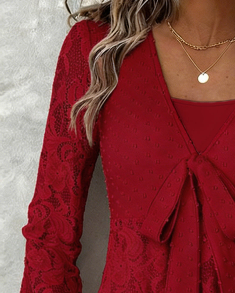 Blouse Unie À Manches Ballon Et Col V