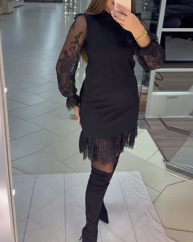 Robe Patchwork À Garniture De Dentelle