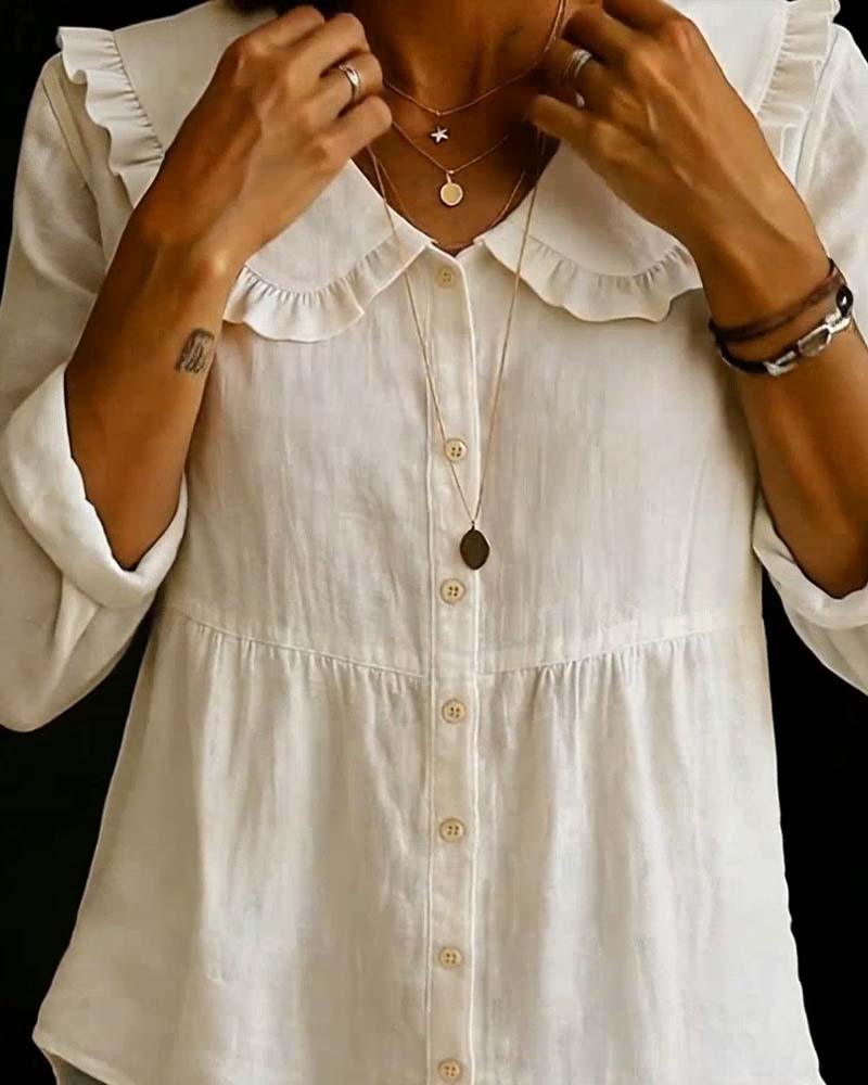 Chemise Col Peter Pan Style Forêt Uni Couleur