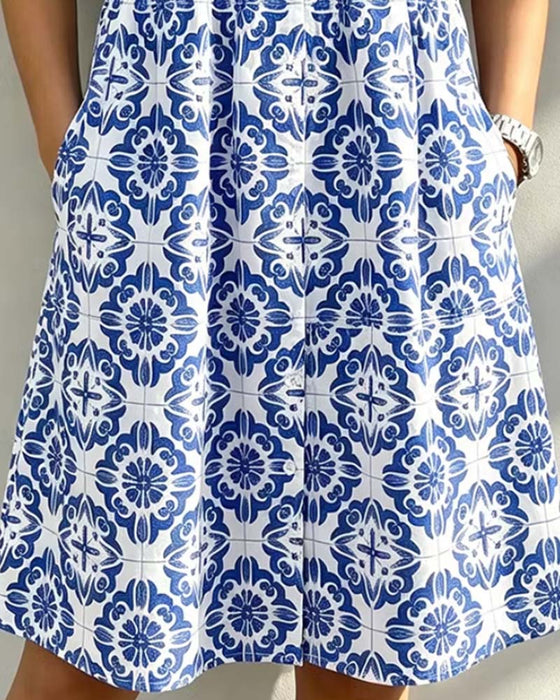 Robe Col Chemise Poche Imprimé