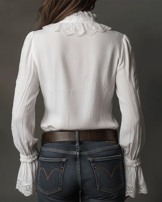 Blouse Dentelle Volant Manche Cloche