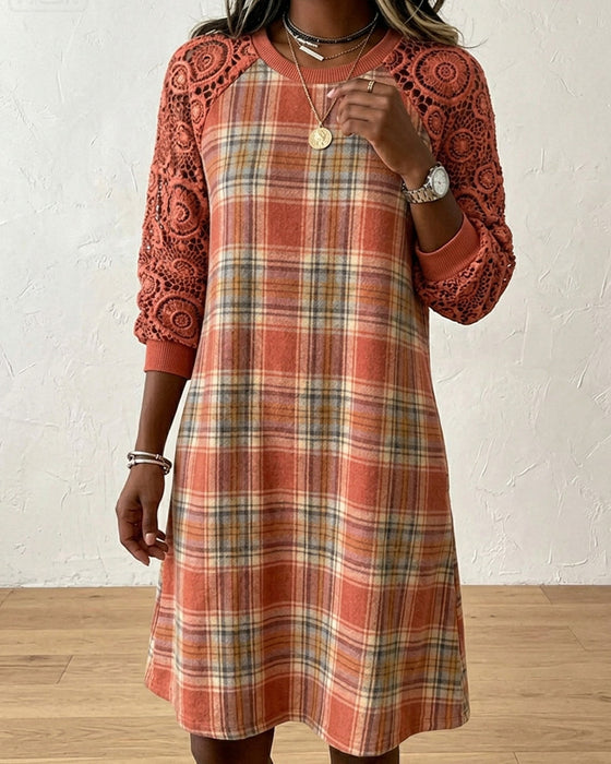 Robe Écossais Dentelle Raglan Midi
