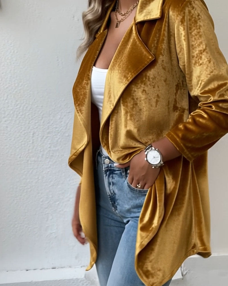 Manteau Irrégulier Col Costume Velours