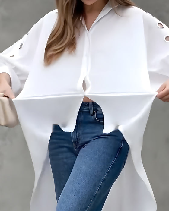 Blouse Lâche Évidé Bouton Irrégulier