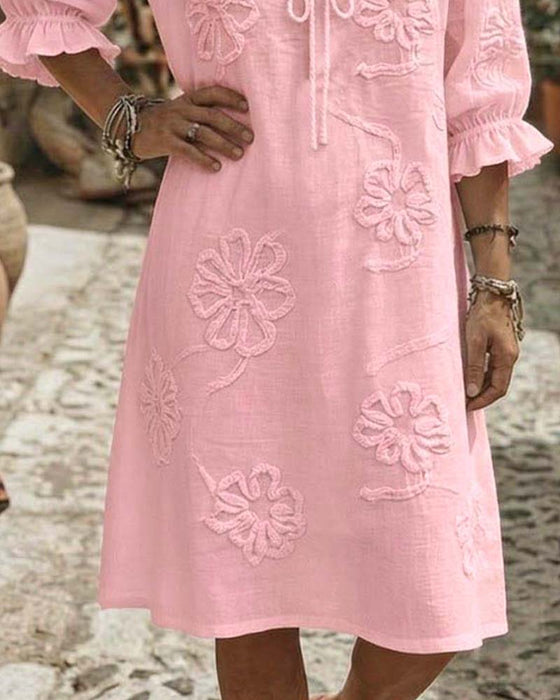Robes Col V Volant Attacher 3D Floral