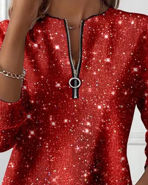 Sweat Décontracté À Manches Longues À Demi-Fermeture Éclair