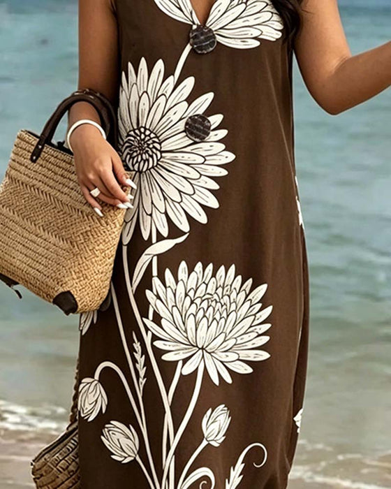 Robe Sans Manches Florale Imprimé