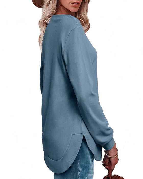 Sweat Col Rond Ourlet Courbé Uni