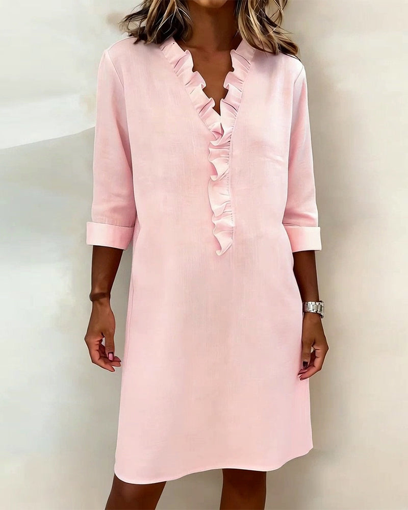 Robe À Volants Col V Unie