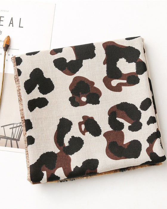 Écharpe Femme Léopard Patchwork Imprimé Franges Châle