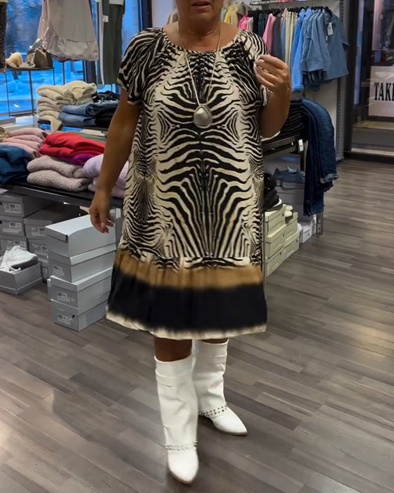 Robe Ample Col Rond Manches Courtes Imprimée