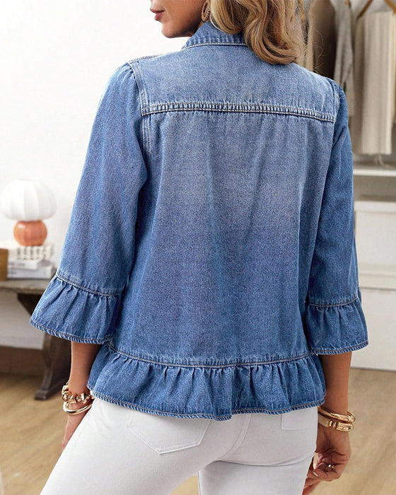 Veste Manche Volantée Cropped Denim
