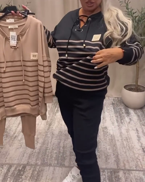 Ensemble Deux Pièces Décontracté Pantalon De Sport Rayé À La Cheville