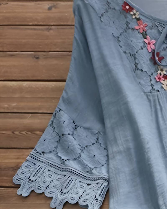 Blouse creuse en dentelle de couleur unie