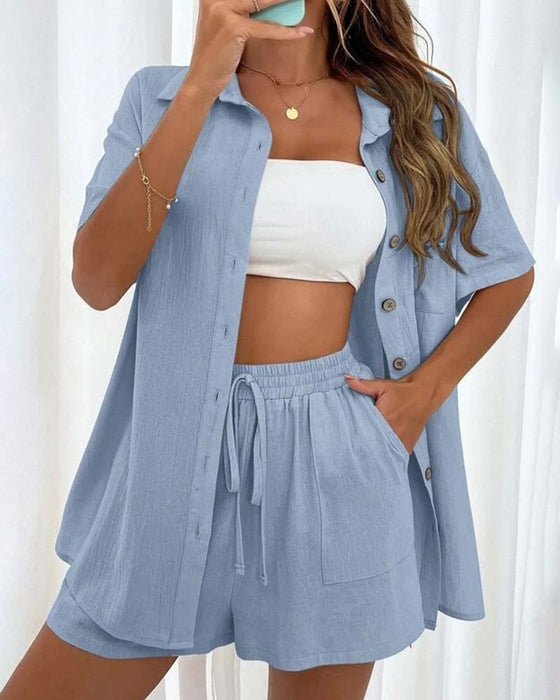 Ensemble chemise et short décontracté de couleur unie