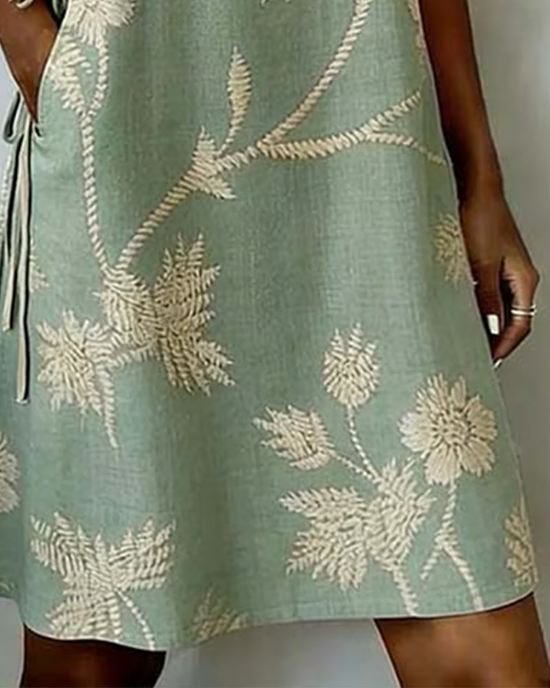 Robe Bouton Diagonal Imprimé Col V Mini