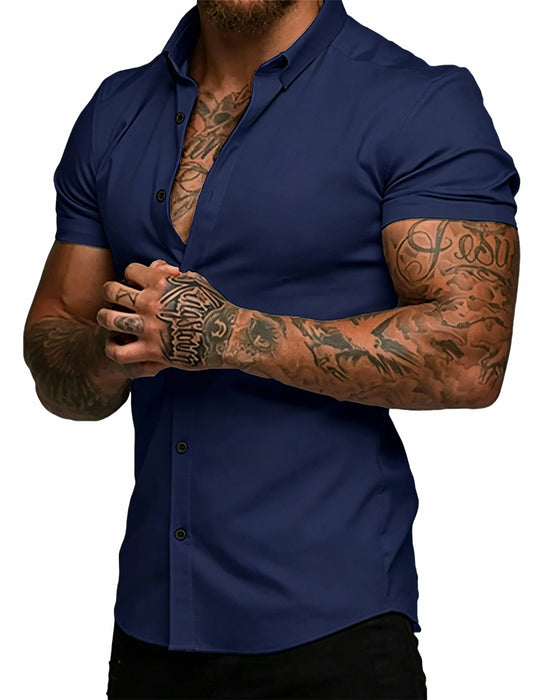 Chemise Haute Élasticité Revers Manches Courtes Homme
