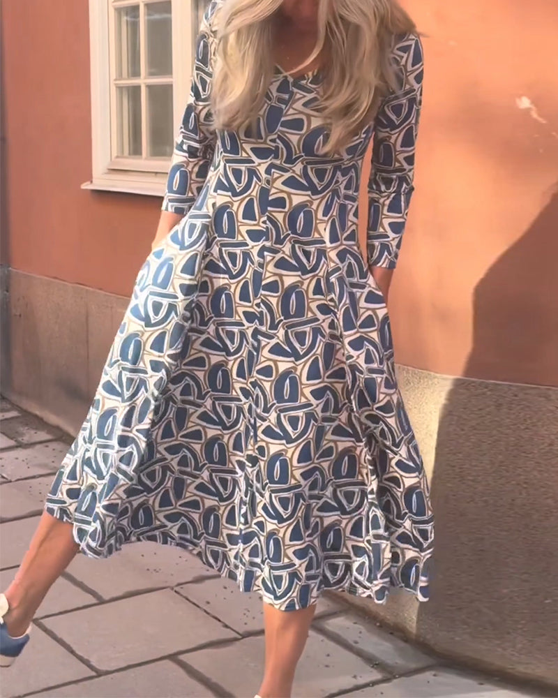 Robe Col V Imprimée Lanterne