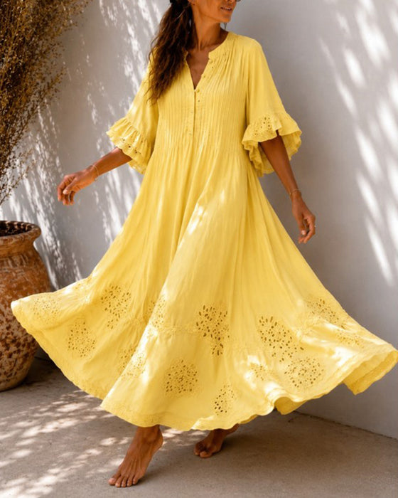 Robe Col V Volant Froncée