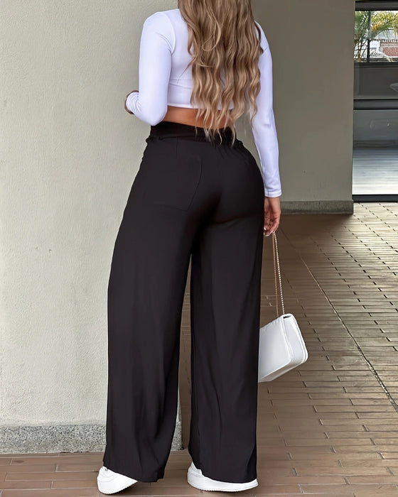 Pantalon Pli Central Taille Haute Attache