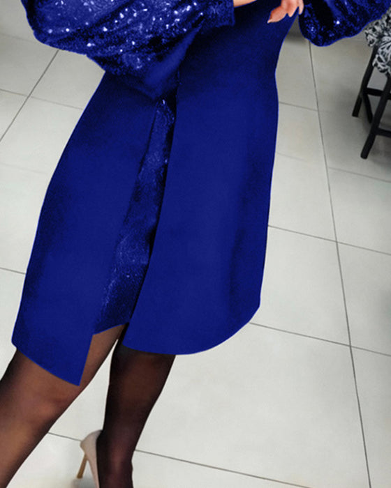 Robe Élégante À Manches Ballon Et Détails Patchwork