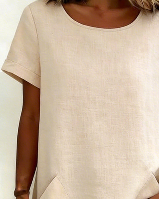 Blouse Col Rond Irrégulier Poche