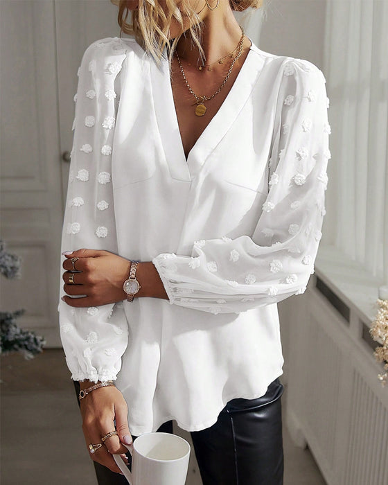 Hauts À Col V Avec Motif En Points Patchwork Et Manches En Lanterne