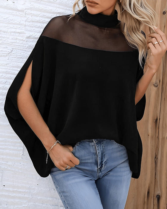 Blouse Transparente Épaules Dégagées Manche Dolman