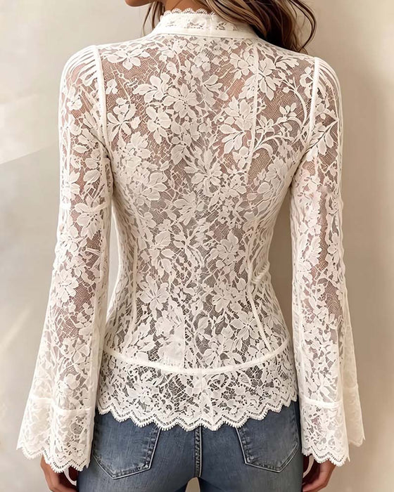 Blouse Col Montant Décontractée Manche Longue