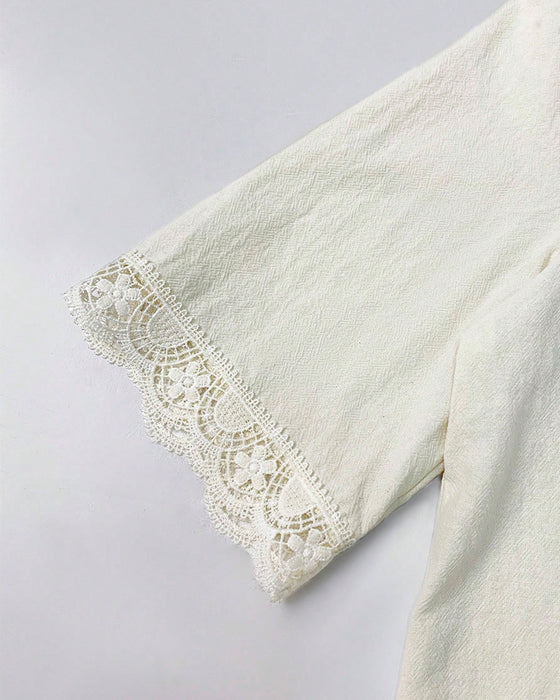 Blouse Col V Dentelle Patchwork Manche 3/4