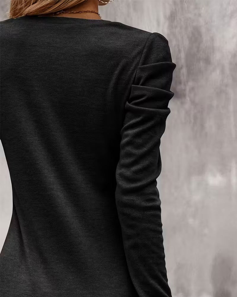 Robe Élégante Manche Bouffante Col Ras Du Cou