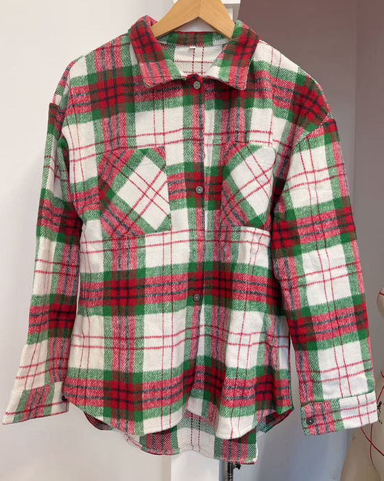 Manteau À Carreaux Laine Chemise Décontractée