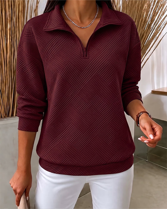 Sweat Uni Demi-Zip Col À Revers