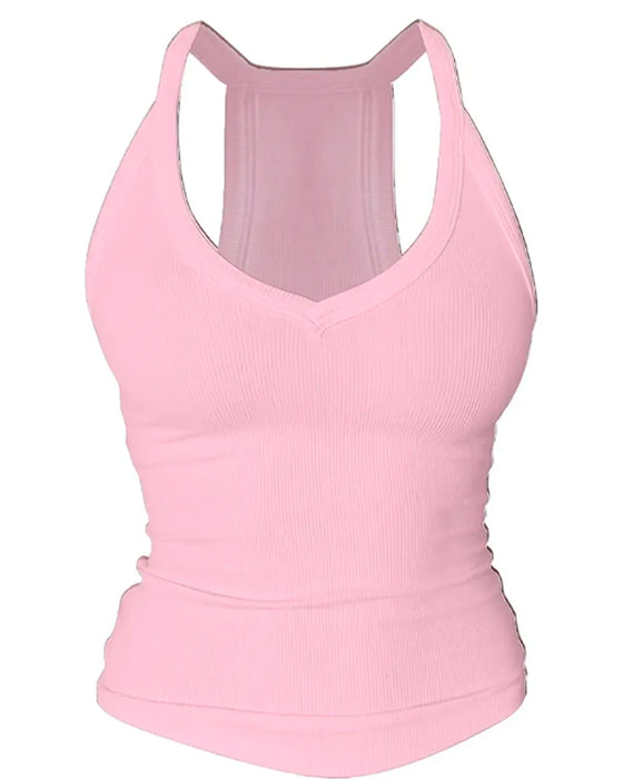 Haut Cami Soutien-Gorge Intégré Col En V Côtes Bretelles Spaghetti
