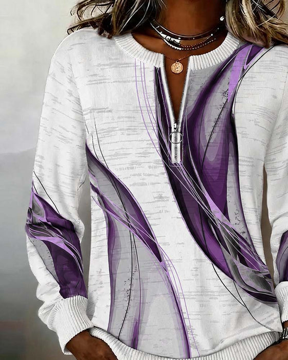 Hoodie Fermeture Éclair Pullover Contraste Lâche