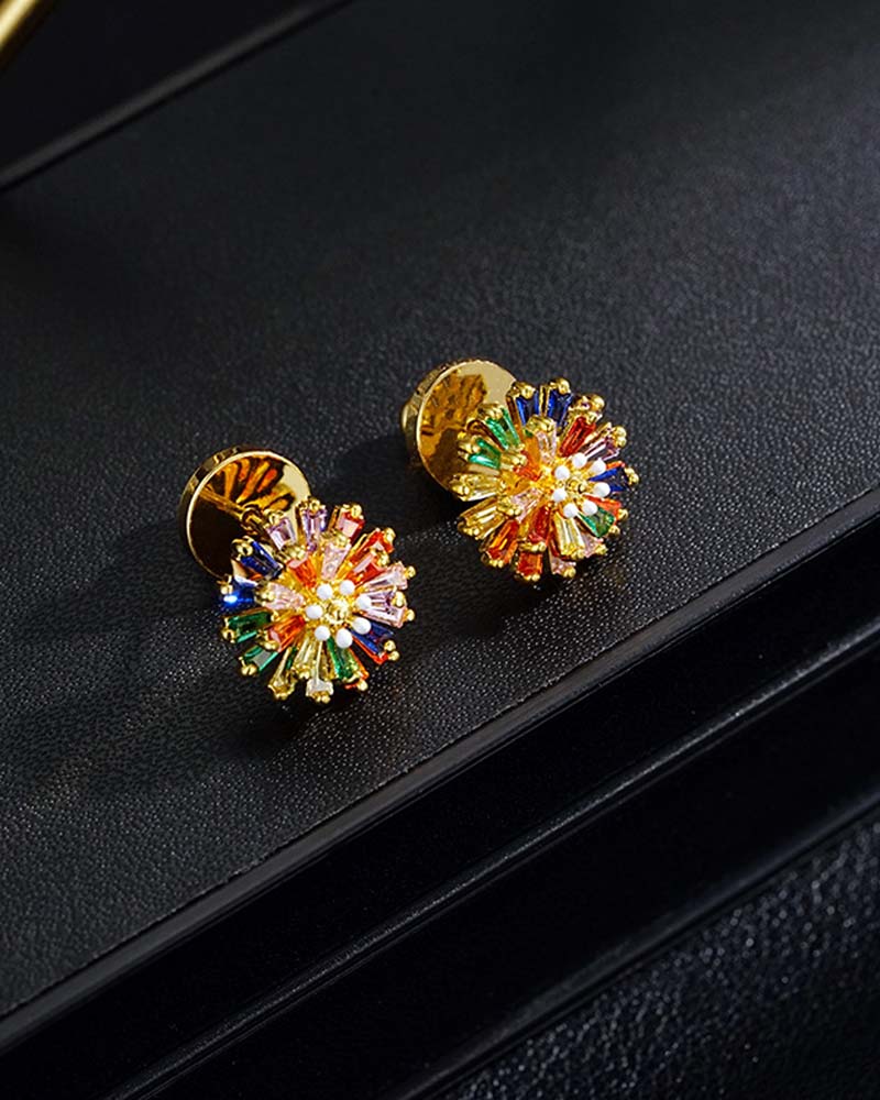 Boucles D'oreilles Clous Feu D'artifice Coloré 💎 Design Zircone & Élégant Minimaliste