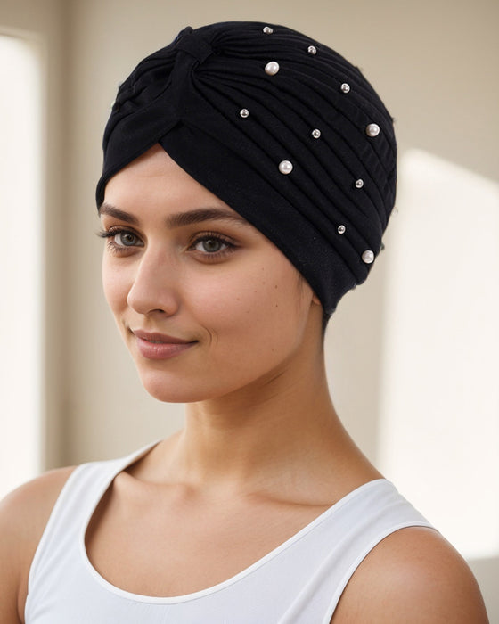 Chapeau Perle Plissé Pré-Noué Turban