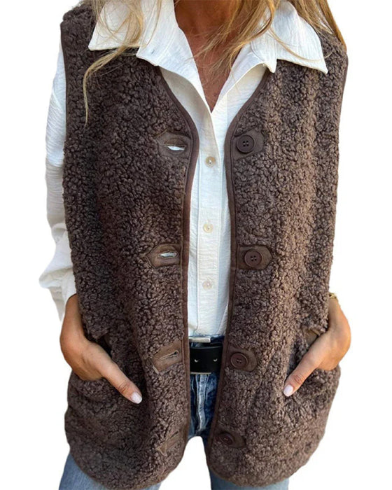 Gilet Femme Automne Boutonné Court Chaud