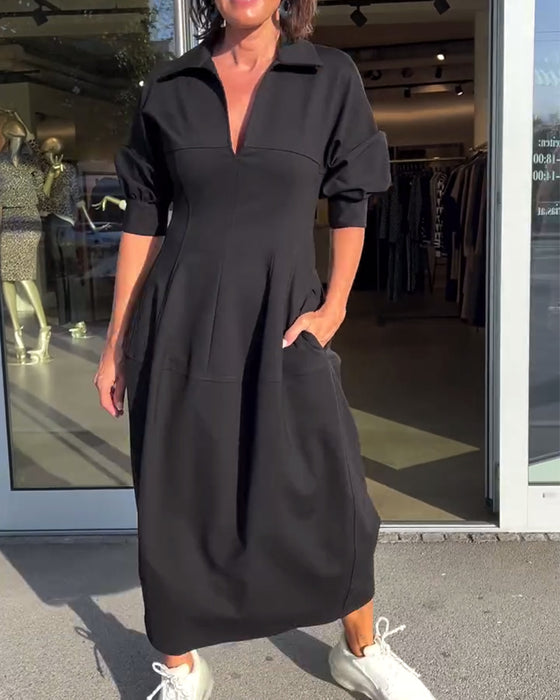Robe décontractée de couleur unie à revers