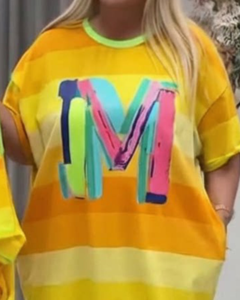 Robe Arc-en-Ciel Rayé Lettre